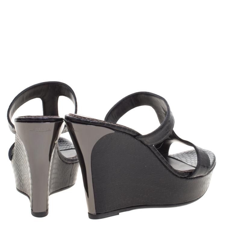 Pre Owned Le Silla Black Python Embossed Wedge Slides Size 37.5