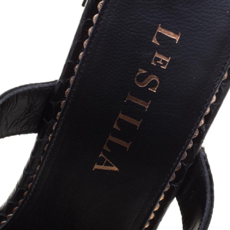 Pre Owned Le Silla Black Python Embossed Wedge Slides Size 37.5