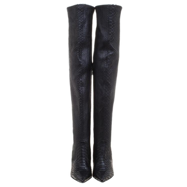 Pre Owned Le Silla Black Python Over The Knee Pointed Toe Boots Size 40
