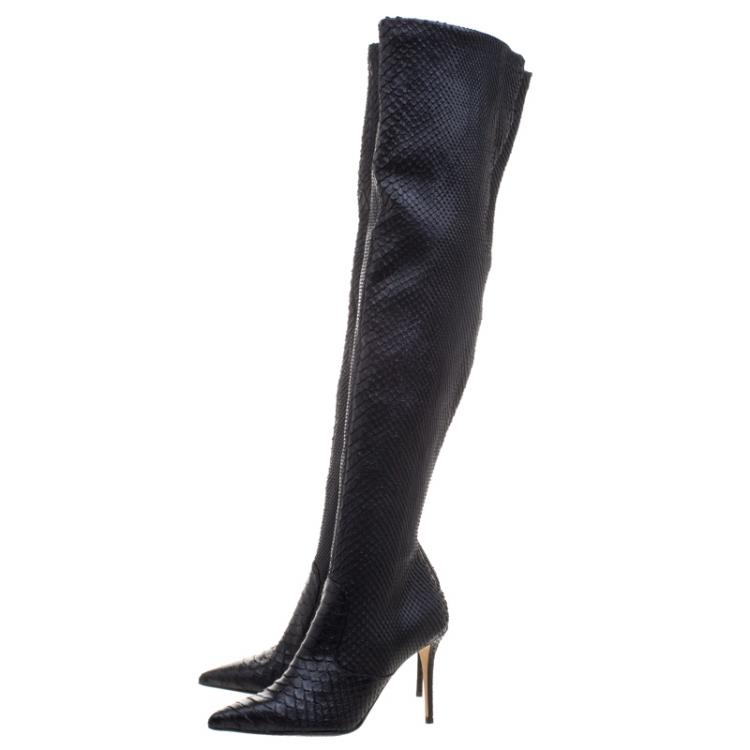 Pre Owned Le Silla Black Python Over The Knee Pointed Toe Boots Size 40