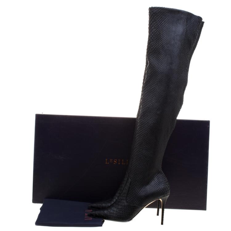 Pre Owned Le Silla Black Python Over The Knee Pointed Toe Boots Size 40