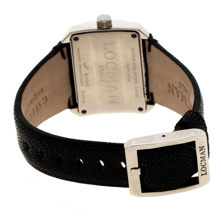 Pre Owned Locman Black Diamonds Otto N.B0009 Sharkskin Leather Women's Wristwatch 37MM