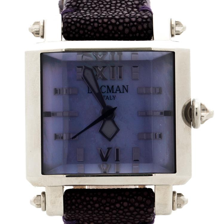 Pre Owned Locman Purple Mother of Pearl N.F0135 Sharkskin Leather Women's Wristwatch 37MM