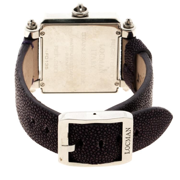 Pre Owned Locman Purple Mother of Pearl N.F0135 Sharkskin Leather Women's Wristwatch 37MM