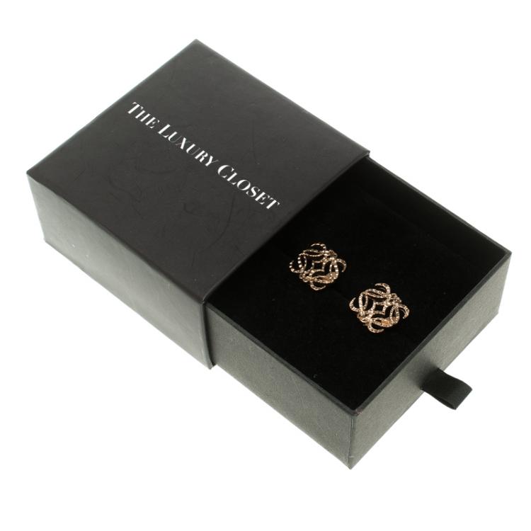 Pre Owned Loewe Anagram Gold Tone Stud Earrings