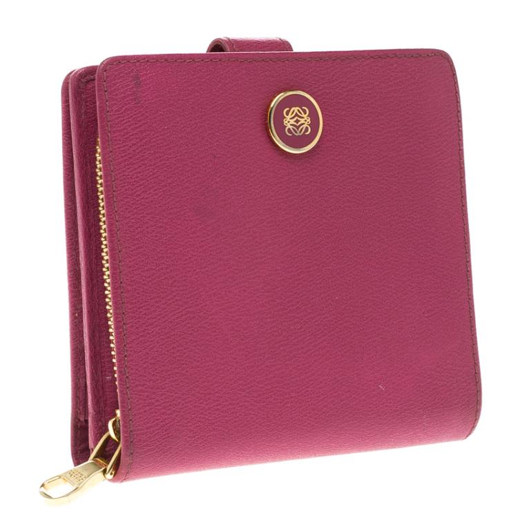 Pre Owned Loewe Pink Leather Compact Wallet