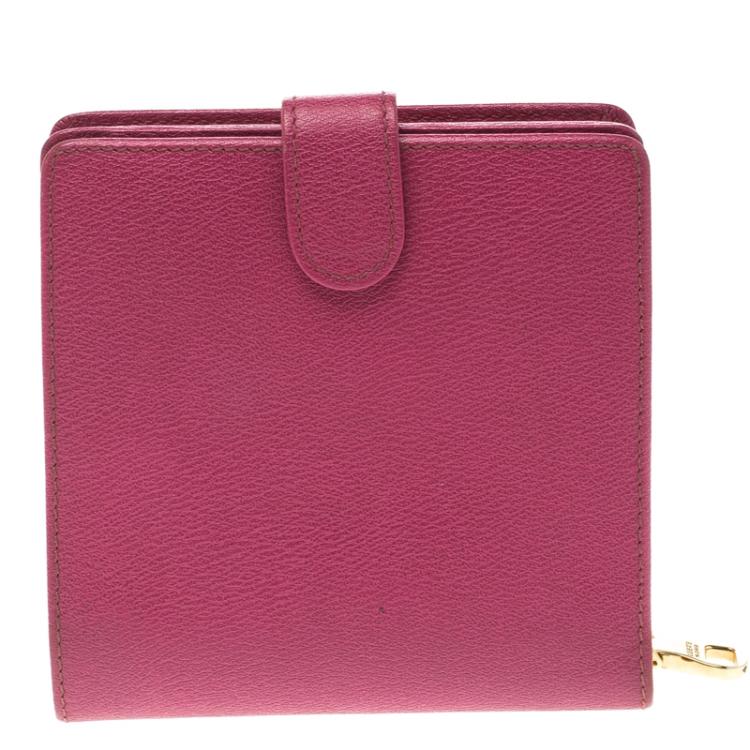 Pre Owned Loewe Pink Leather Compact Wallet