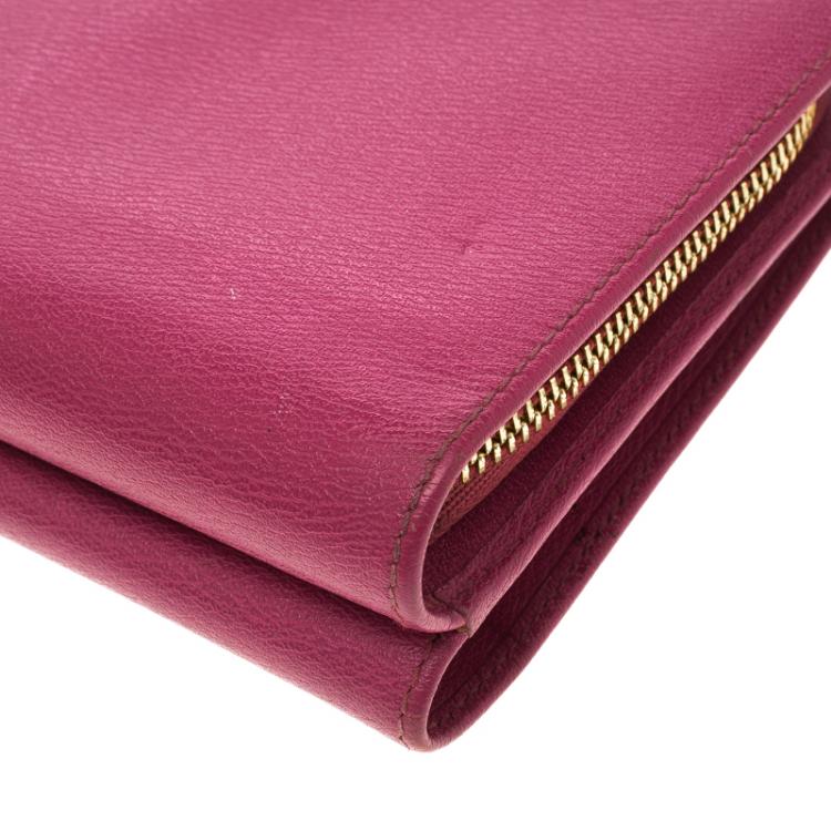 Pre Owned Loewe Pink Leather Compact Wallet