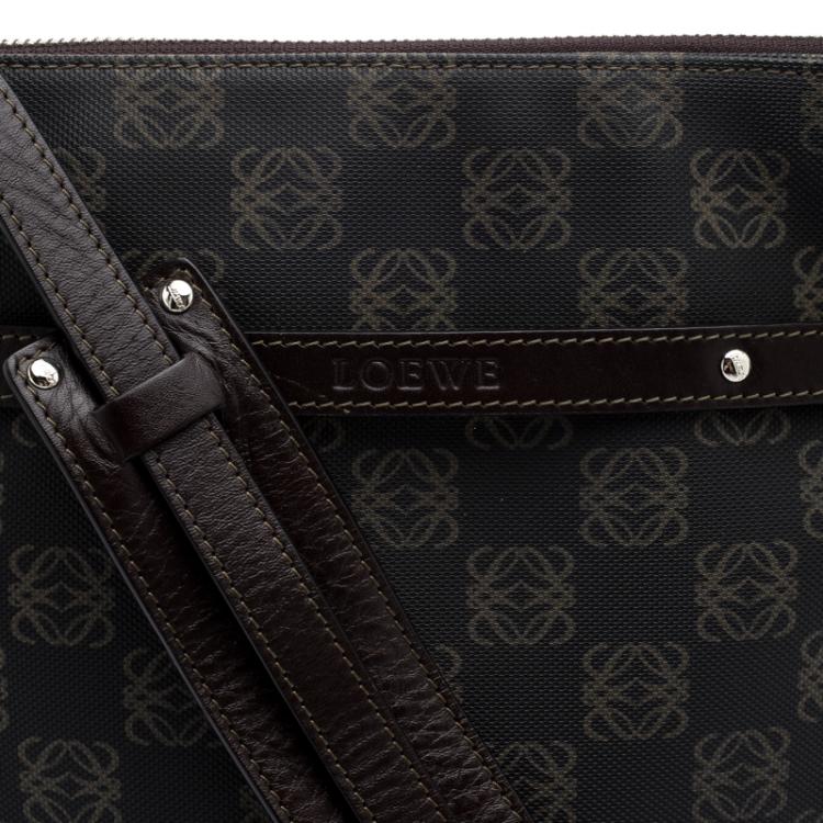 Pre Owned Loewe Dark Brown Vinyl and Leather Logos Anagram Crossbody Bag