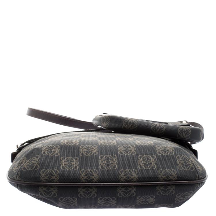 Pre Owned Loewe Dark Brown Vinyl and Leather Logos Anagram Crossbody Bag