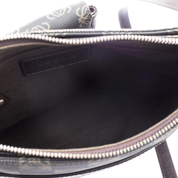 Pre Owned Loewe Dark Brown Vinyl and Leather Logos Anagram Crossbody Bag