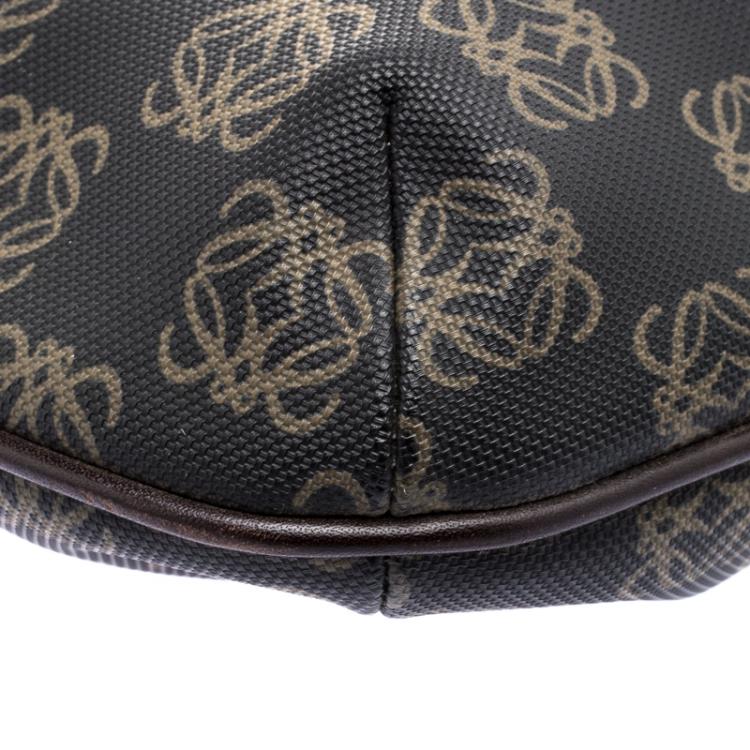 Pre Owned Loewe Dark Brown Vinyl and Leather Logos Anagram Crossbody Bag