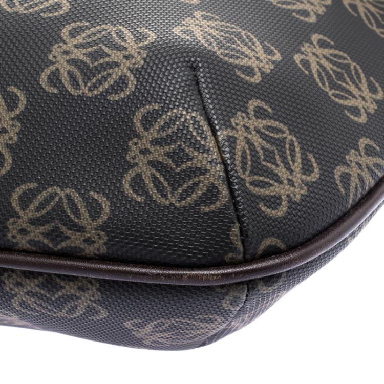 Pre Owned Loewe Dark Brown Vinyl and Leather Logos Anagram Crossbody Bag
