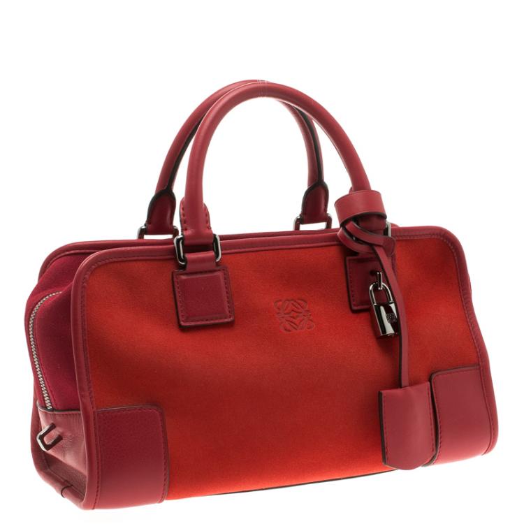 Pre Owned Loewe Red Three Tone Suede Amazona Bag