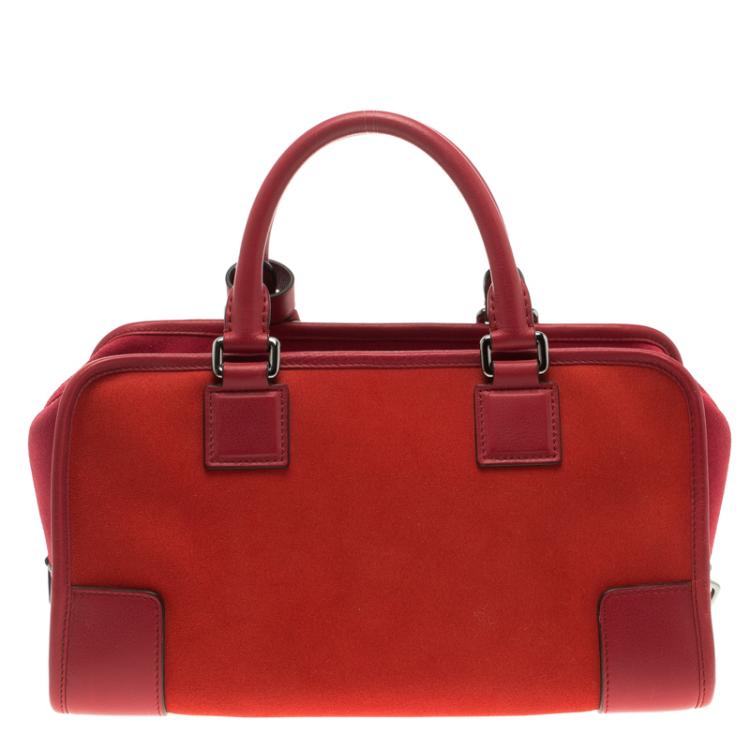 Pre Owned Loewe Red Three Tone Suede Amazona Bag