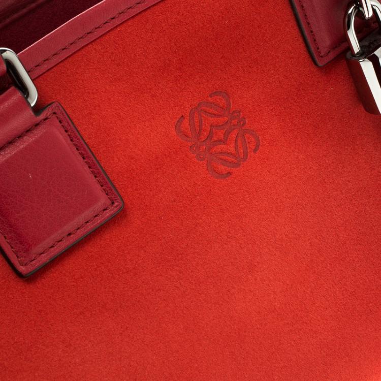 Pre Owned Loewe Red Three Tone Suede Amazona Bag