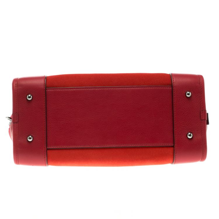 Pre Owned Loewe Red Three Tone Suede Amazona Bag