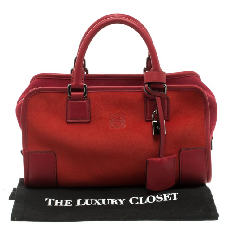 Pre Owned Loewe Red Three Tone Suede Amazona Bag