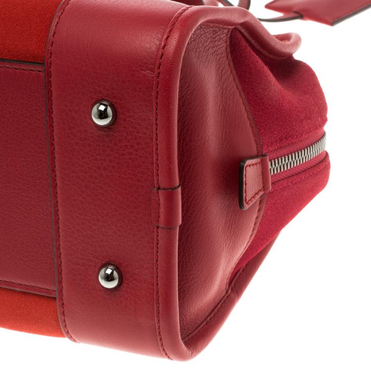 Pre Owned Loewe Red Three Tone Suede Amazona Bag