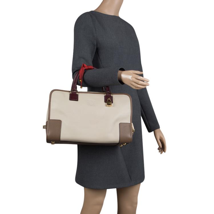 Pre Owned Loewe Beige/Brown Leather Amazona 36 Tote