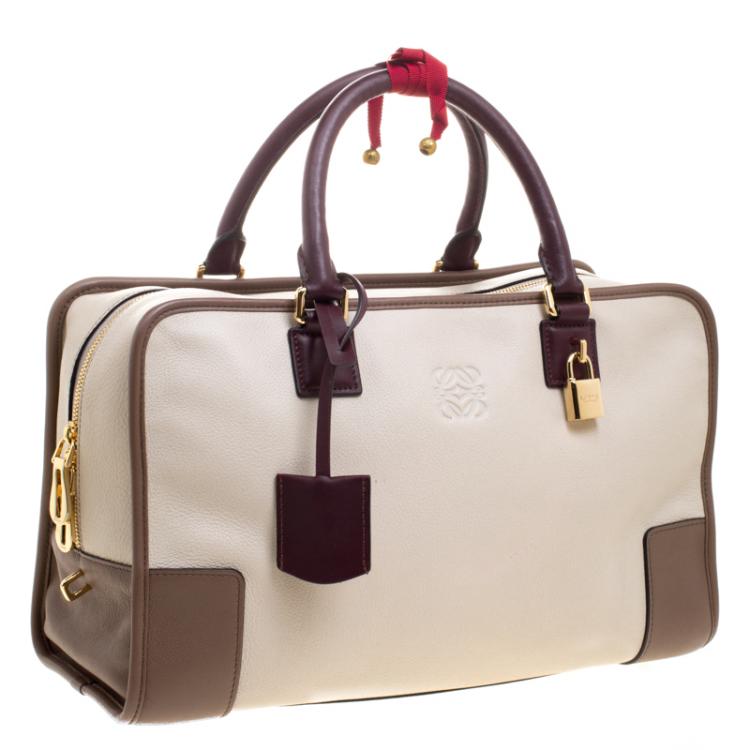 Pre Owned Loewe Beige/Brown Leather Amazona 36 Tote