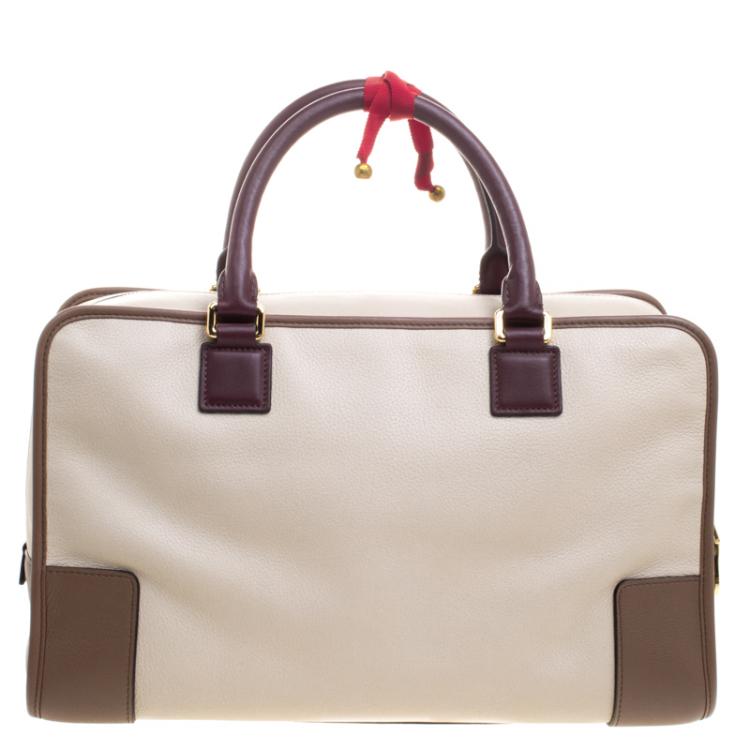 Pre Owned Loewe Beige/Brown Leather Amazona 36 Tote