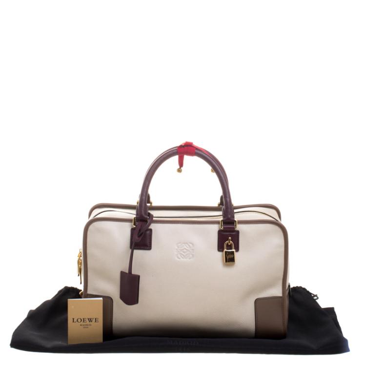 Pre Owned Loewe Beige/Brown Leather Amazona 36 Tote