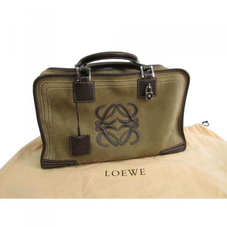Pre Owned Loewe Bi Color Nubuck/Leather Amazona 36 Satchel Bag