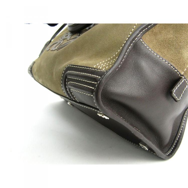 Pre Owned Loewe Bi Color Nubuck/Leather Amazona 36 Satchel Bag