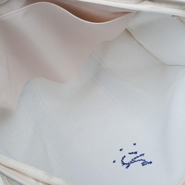 Pre Owned Longchamp White/Blue Canvas Large Nautique Zip Tote