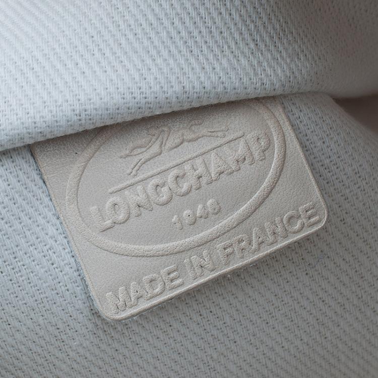 Pre Owned Longchamp White/Blue Canvas Large Nautique Zip Tote