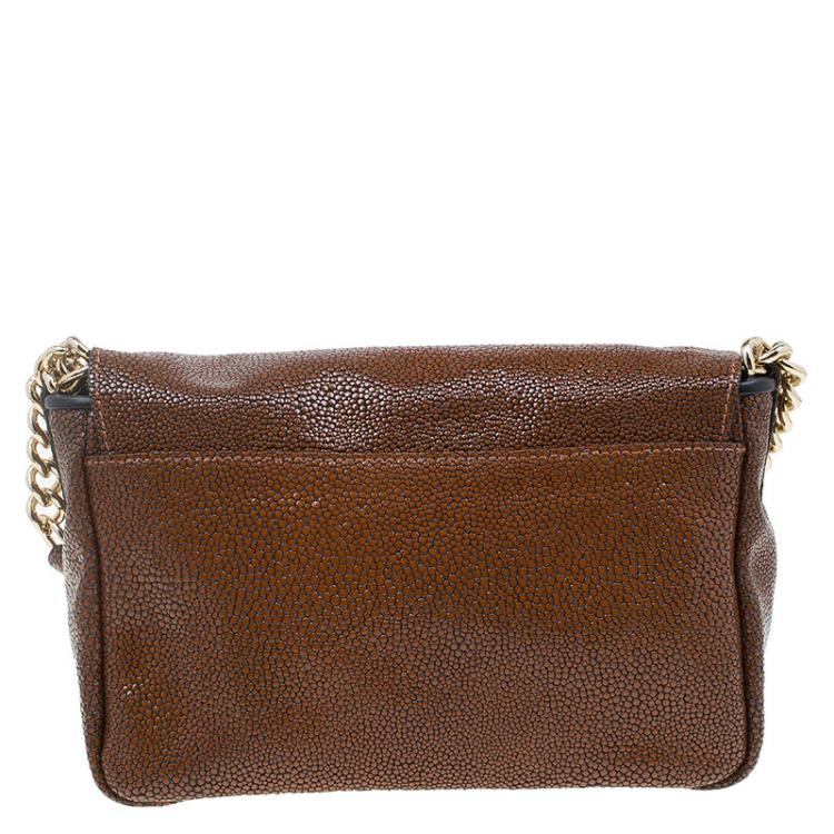 Pre Owned Longchamp Brown Stingrsy Embossed Leather Honore Crossbody Bag
