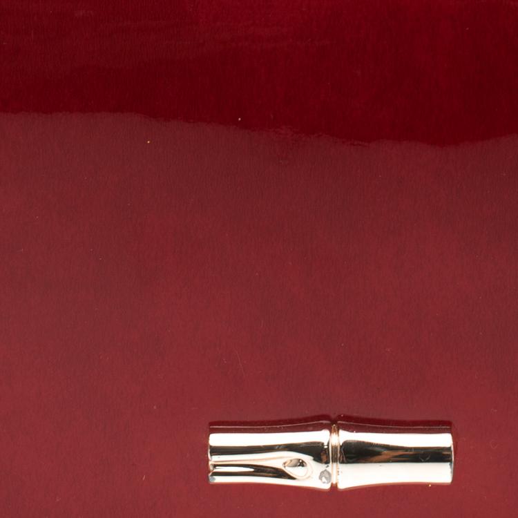 Pre Owned Longchamp Red Patent Leather Rousseau Burnt Clutch
