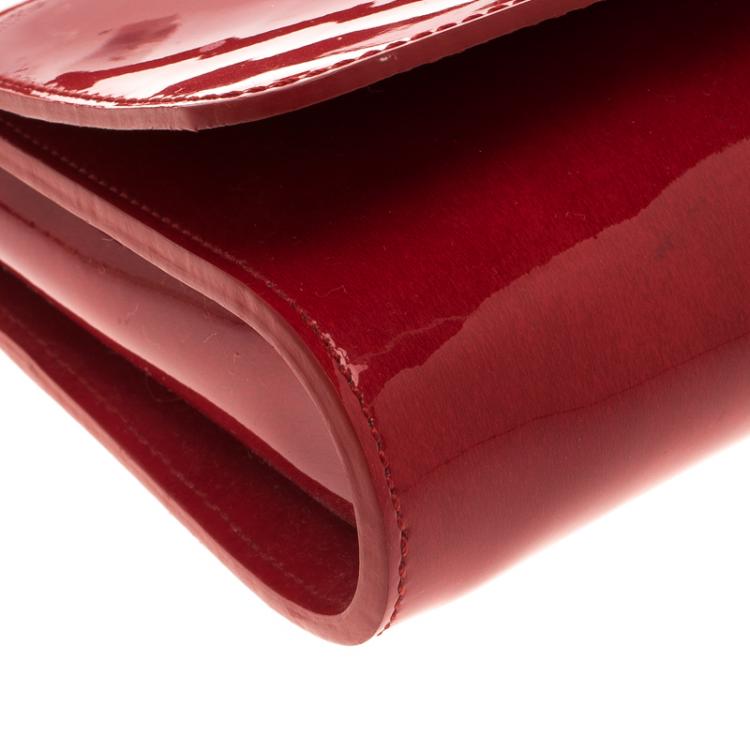 Pre Owned Longchamp Red Patent Leather Rousseau Burnt Clutch