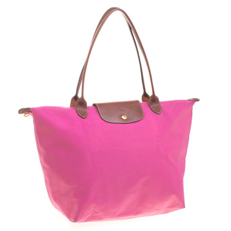 Pre Owned Longchamp Pink Nylon Medium Le Pliage Tote