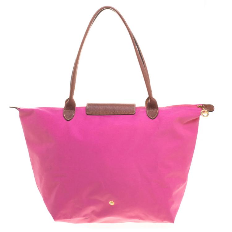 Pre Owned Longchamp Pink Nylon Medium Le Pliage Tote