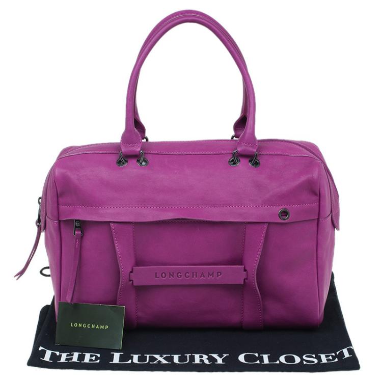 Pre Owned Longchamp Magenta Leather 3D Bowler Bag
