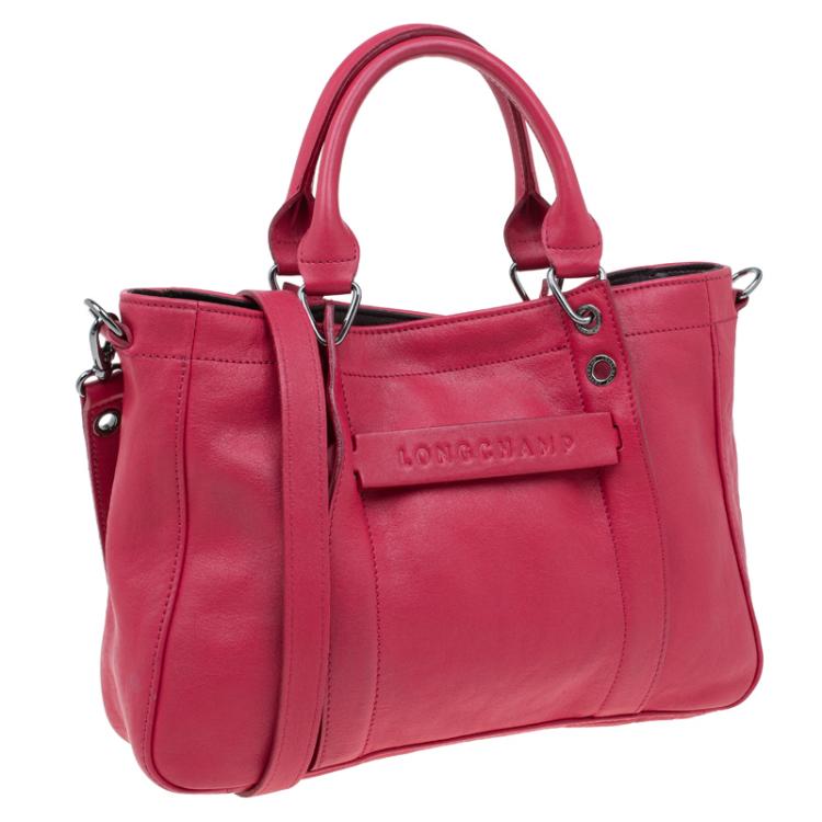 Pre Owned Longchamp Red Leather Small 3D Tote