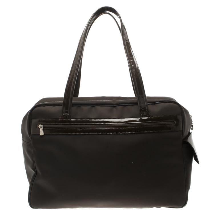 Pre Owned Longchamp Dark Brown Nylon Travel Bag
