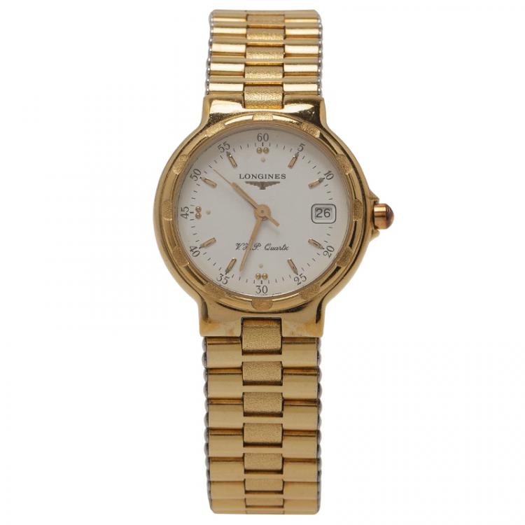 Pre Owned Longines Champagne Gold-Plated Stainless Steel Conquest Women's Wristwatch 26MM