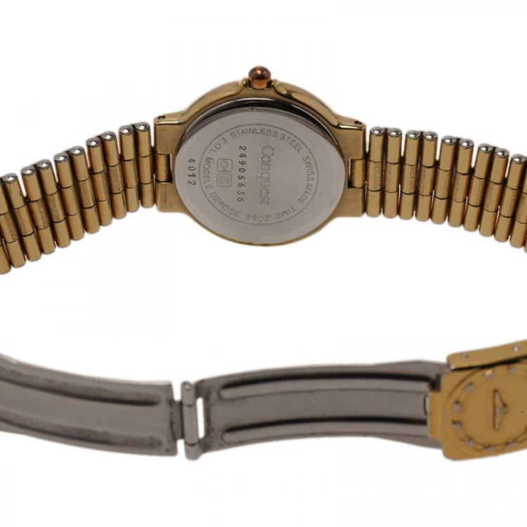 Pre Owned Longines Champagne Gold-Plated Stainless Steel Conquest Women's Wristwatch 26MM
