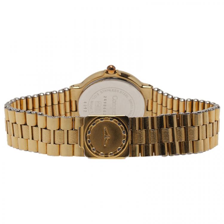 Pre Owned Longines Champagne Gold-Plated Stainless Steel Conquest Women's Wristwatch 26MM