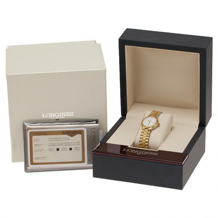 Pre Owned Longines Champagne Gold-Plated Stainless Steel Conquest Women's Wristwatch 26MM