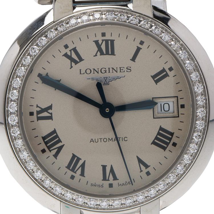 Pre Owned Longines Silver Stainless Steel & Diamonds PrimaLuna Women's Wristwatch 30MM