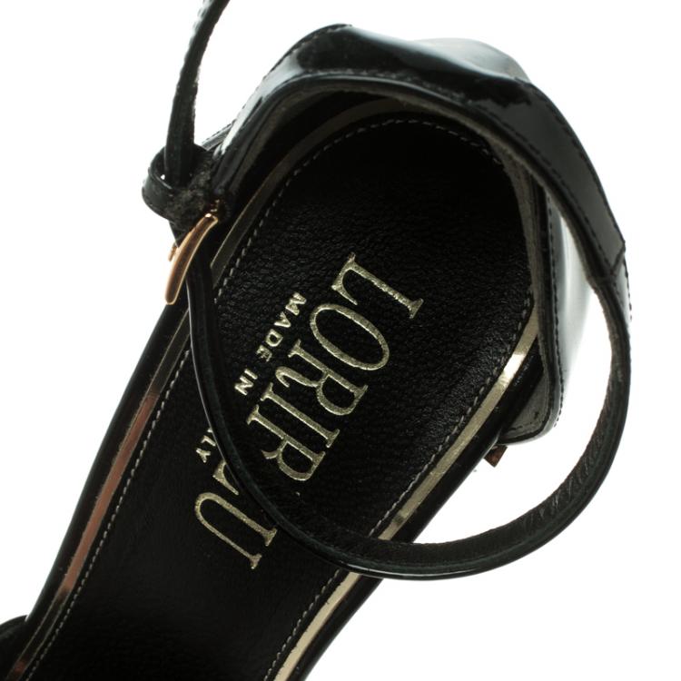 Pre Owned Loriblu Black Patent Leather Ankle Strap Sandals Size 37