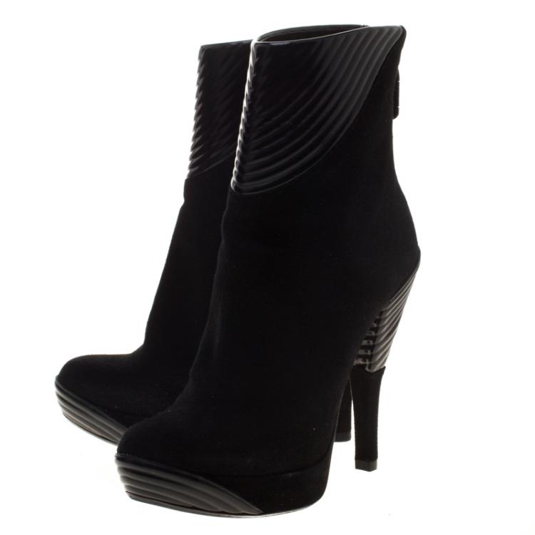 Pre Owned Loriblu Black Suede Platform Ankle Boots Size 37