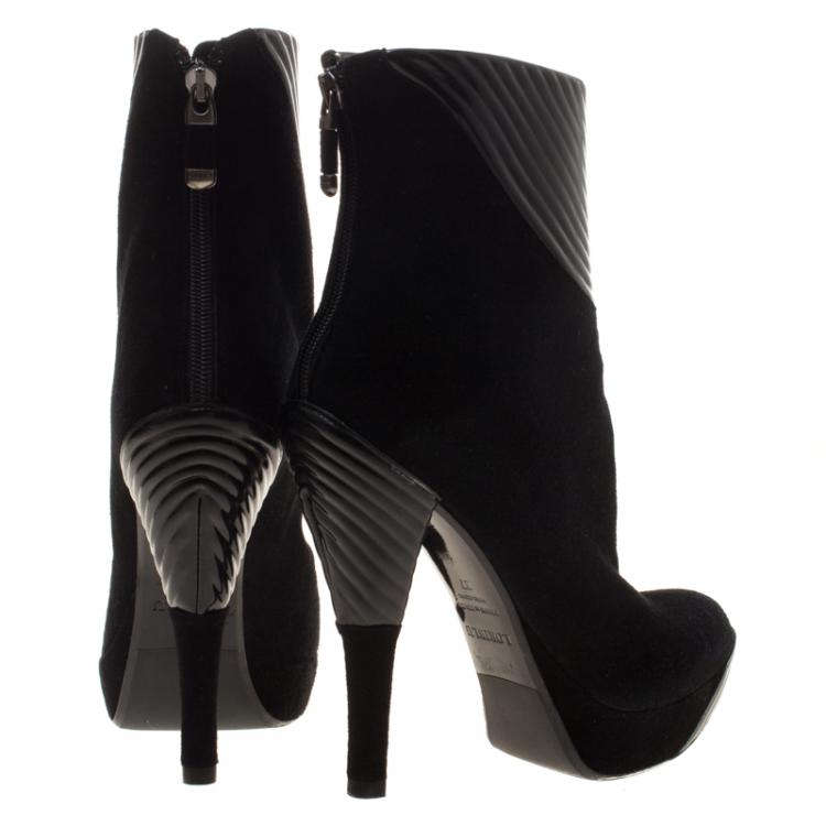 Pre Owned Loriblu Black Suede Platform Ankle Boots Size 37