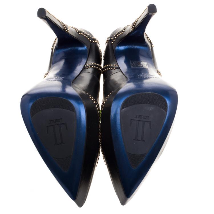 مملوكة مسبقًا Loriblu Black Studded Leather Platform Pumps Size 39