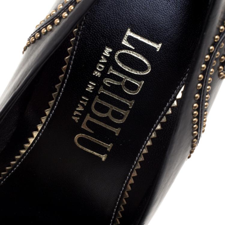 مملوكة مسبقًا Loriblu Black Studded Leather Platform Pumps Size 39