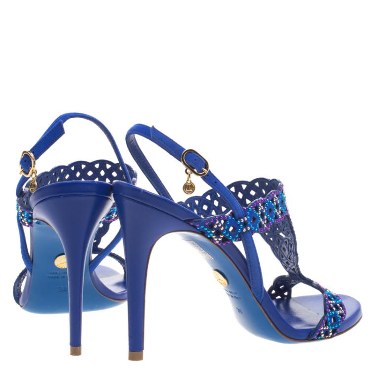 Pre Owned Loriblu Blue Studded Suede Sandals Size 38